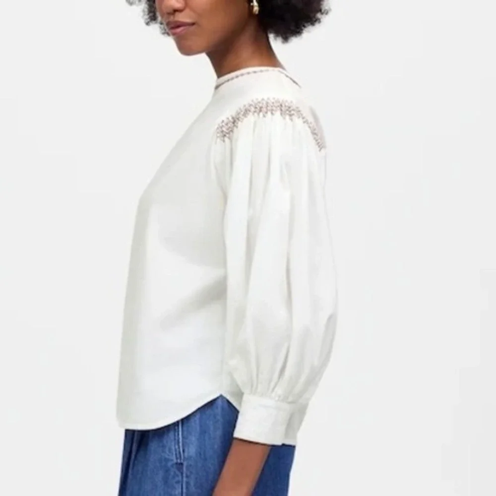 NWT Madewell‎ Women's Embroidered Poplin Balloon-Sleeve Top Small Boho